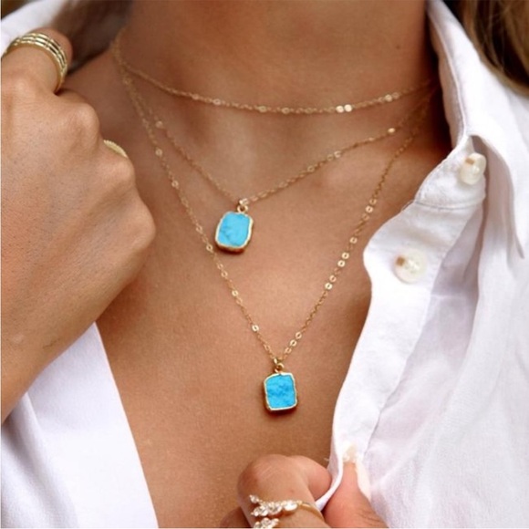 14kt GP Turquoise Pendant Cable Chain Necklace - Picture 1 of 10